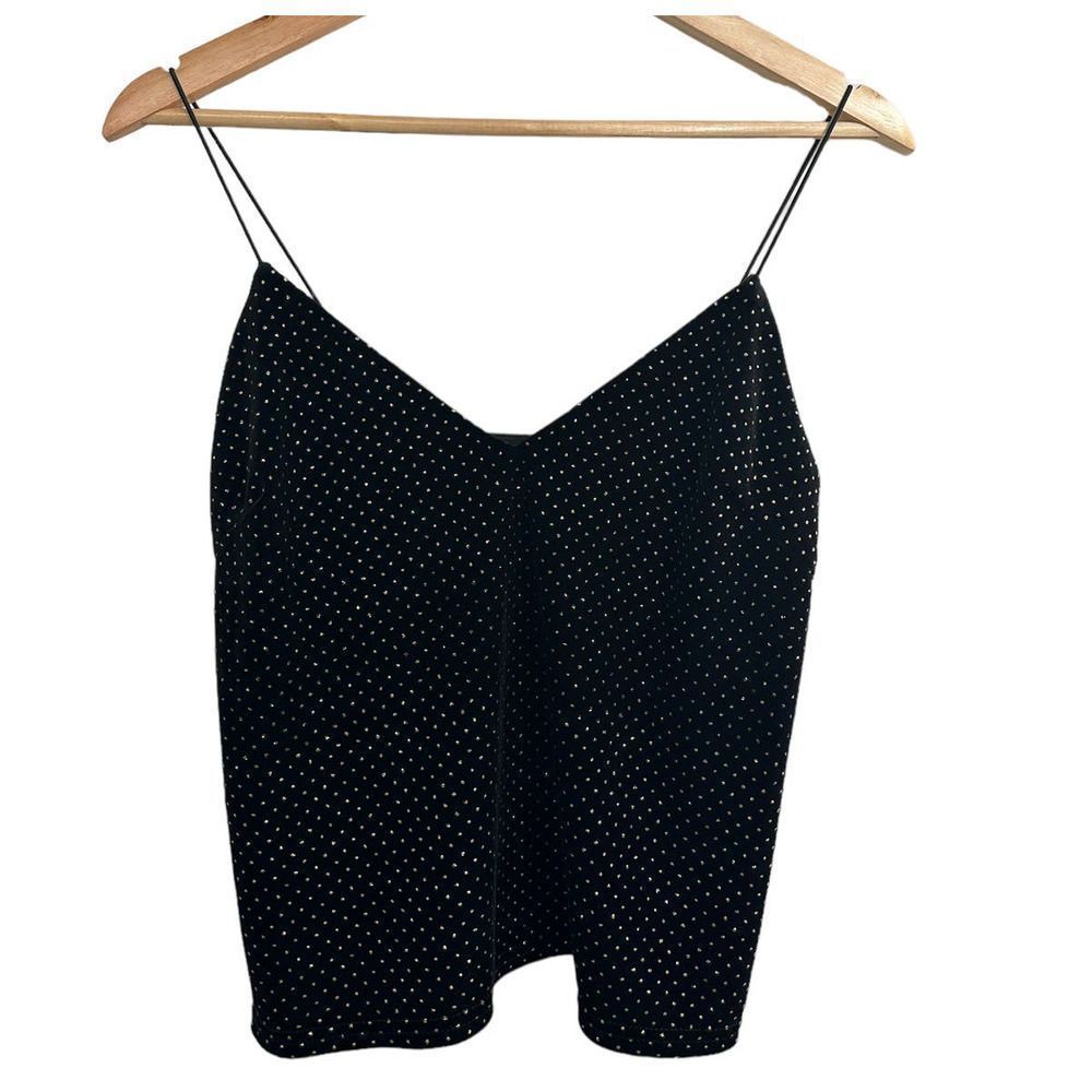 NWOT The Nude Label Black/Gold Velvet Polka Dot Strappy Cami Top‎ Small